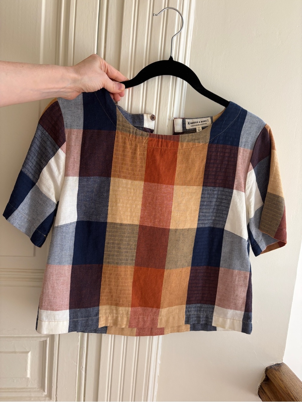 Boxy Checkered Crop Top in Navy, Rust & Cream